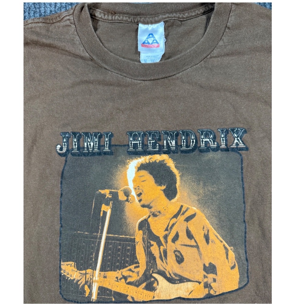 AAA Alstyle Jimi Hendrix Graphic T-Shirt Brown Vintage Cropped Boxy XL Tee
